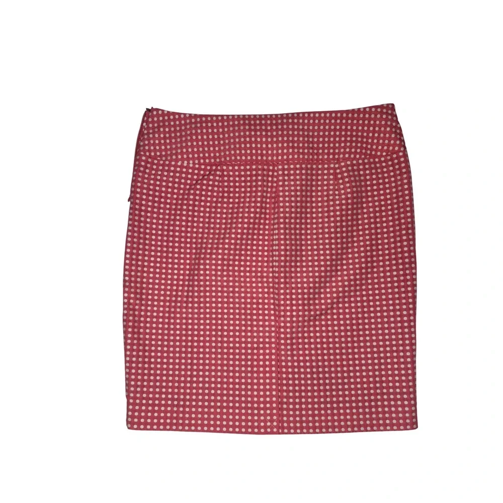 Ann Taylor LOFT Pink White Polka Dot Pencil Skirt Bow Detail Size 10 Office Wear
